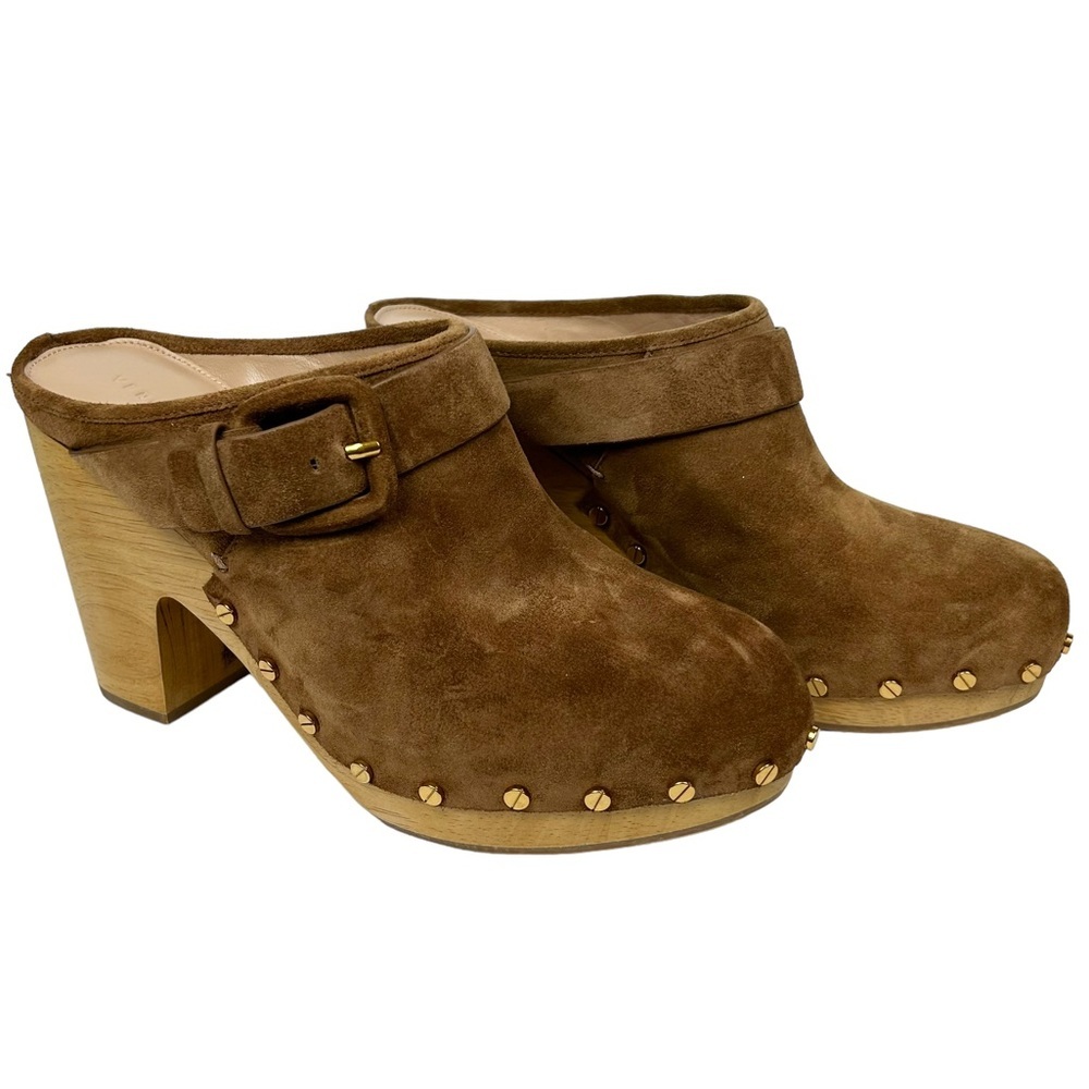 Veronica Beard Dacey Clog in Pecan Suede with Gold Studded Detail Size 9 1/2